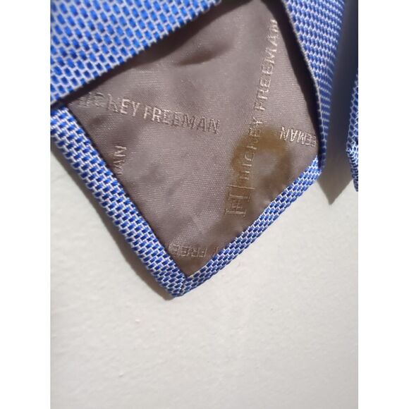 Hickey Freeman Mens Tie Blue Geometric Block Pattern - Picture 5 of 8